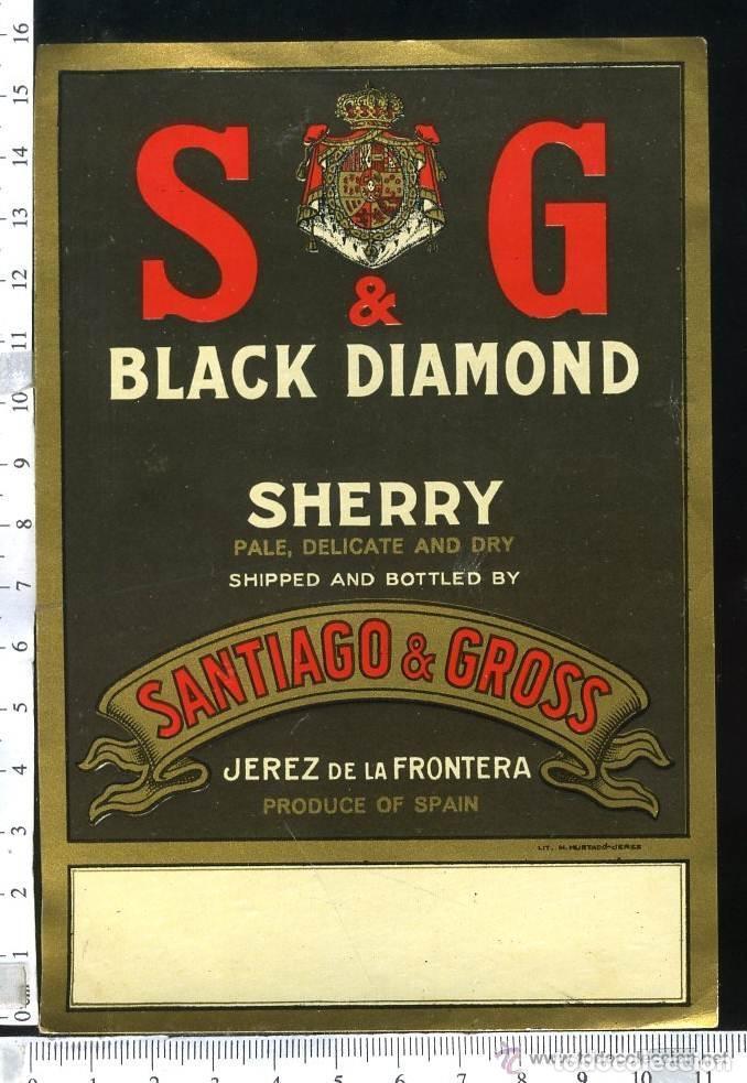 Etiquetas antiguas: ETIQUETA DE VINO S&G BLACK DIAMOND SANTIAGO & GROSS, JEREZ DE LA FRONTERA