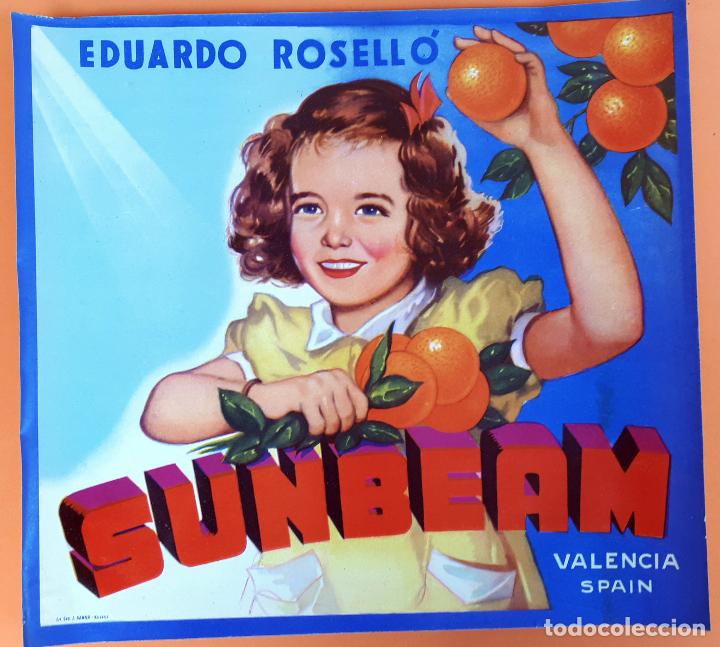 Old Labels: GRAN ETIQUETA CARTEL ITO NARANJAS SUNBEAM EDUARDO ROELLO VALENCIA NI&Ntilde;A GRANDE ORIGINAL K1