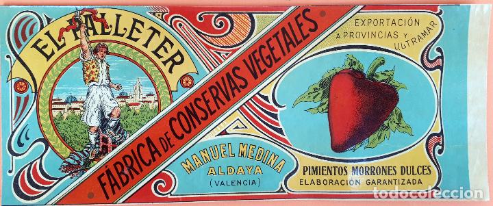 Etiquetas antiguas: GRAN ETIQUETA CARTEL ITO PIMIENTOS MORRONES EL PALLETER ALDAYA VALENCIA ORIGINAL K11