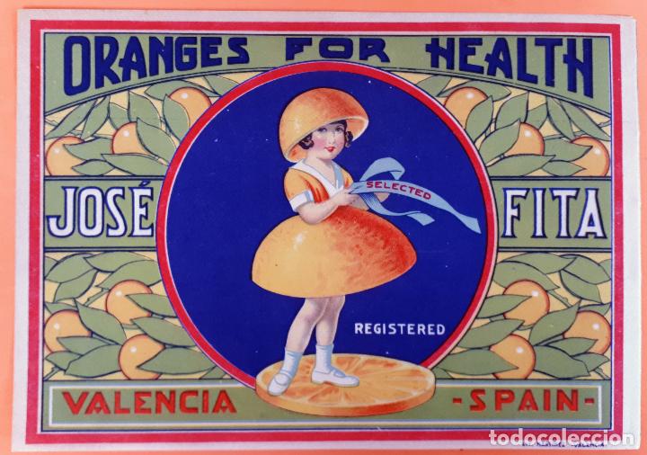 Etiquetas antiguas: GRAN ETIQUETA CARTEL ITO NARANJAS JOSE FITA NI&Ntilde;A ORANGES FR HEALTH ORIGINAL K6