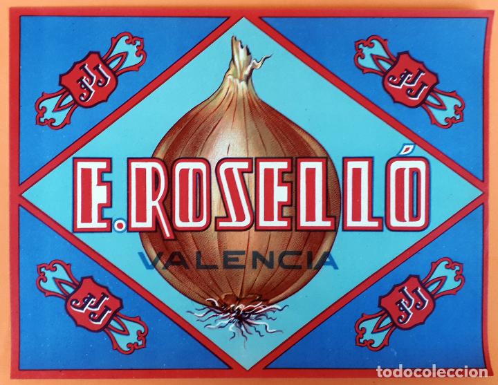 Etiquetas antiguas: GRAN ETIQUETA CARTEL ITO CEBOLLAS E. ROSELLO AZUL VALENCIA ANTIGUA ORIGINAL K1