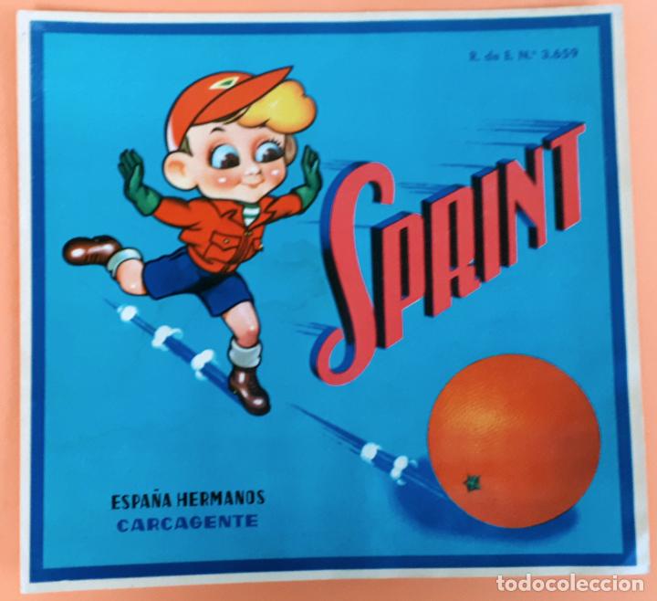 Old Labels: GRAN ETIQUETA CARTEL ITO NARANJAS SPRINT AZUL NI&Ntilde;O ESPA&Ntilde;A HERMANOS CARCAGENTE VALENCIA ORIGINAL K6