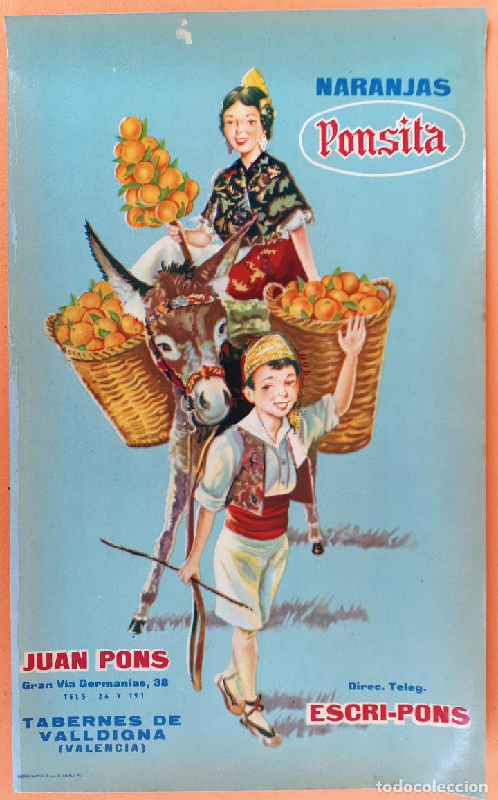 Old Labels: GRAN ETIQUETA CARTEL ITO NARANJAS PONSITA ALARGADA TABERNES VALLDIGNA BURRITO VALENCIA ORIGINAL K2