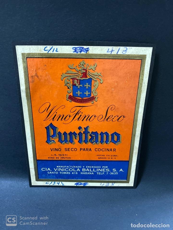 Alte Etiketten: ETIQUETA DE VINO. CUBA. HABANA. BODEGA PURITANO. VINO FINO SECO PURITANO. PARA COCINAR.