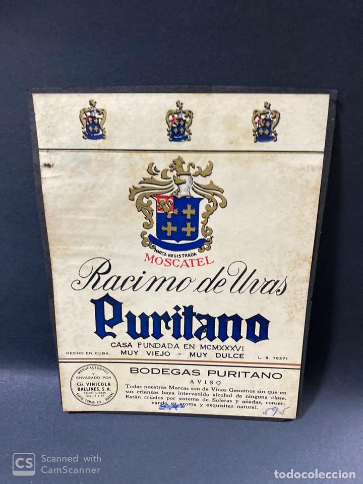 Alte Etiketten: ETIQUETA DE VINO. CUBA. HABANA. BODEGAS PURITANO. MOSCATEL. RACIMO DE UVAS.