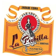 Etiquetas antiguas: J SOBREVIAS FABRICA DE JARABES Y TURRONES MANRESA *JARABE DE CIDRA *. Lote 191183612