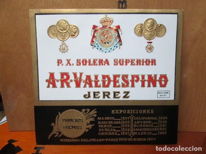 Etiquetas antigas: ANTIGUA ETIQUETA, P.X SOLERA SUPERIOR A-R- VALDESPINO JEREZ