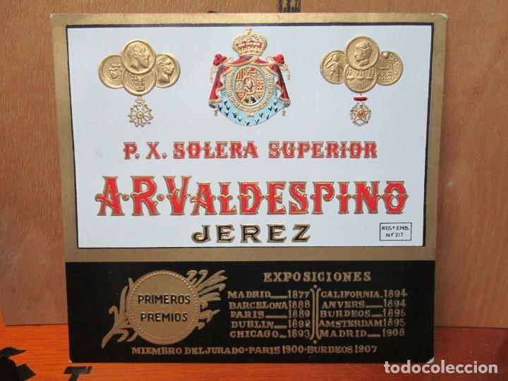 Alte Etiketten: ANTIGUA ETIQUETA,P.X. SOLERA SUPERIOR A-R-- VALDESPINO JEREZ