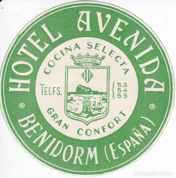 Etiquetas antiguas: ANTIGUA ETIQUETA DEL HOTEL AVENIDA DE BENIDORM