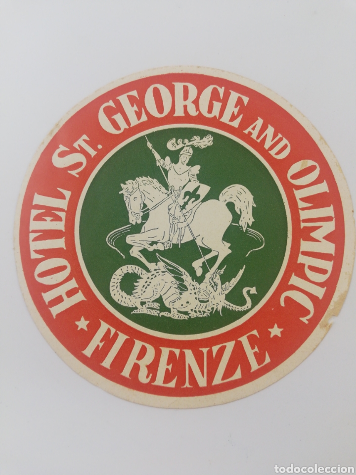 Etiquetas antiguas: ETIQUETA HOTEL ST GEORGE AND OLIMPIC, FLORENCIA FIRENZE ITALIA, LUGGAGE LABEL, MEDIDAS 10,2 CM.