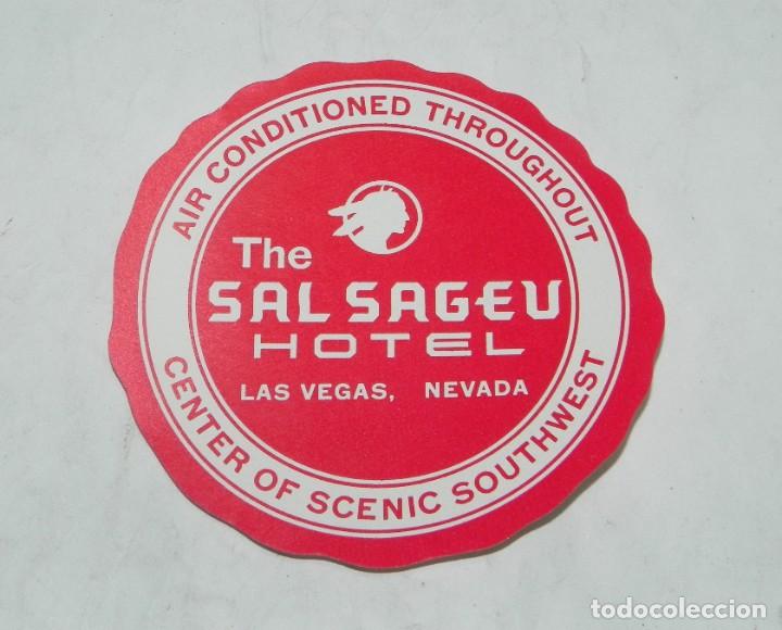 Etiquetas antiguas: ETIQUETA PARA MALETA DEL HOTEL THE SAL SAGEU, LAS VEGAS, NEVADA, LUGGAGE LABEL, MIDE 8 CMS.