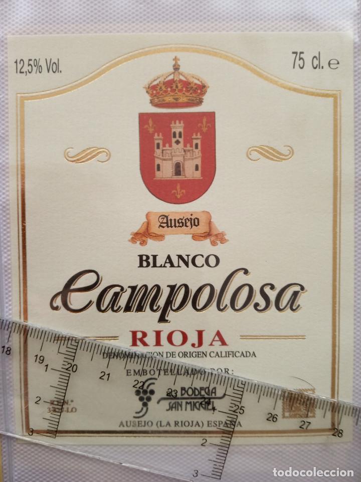 Etiquetas antiguas: etiqueta de vino - campolosa - rioja - blanco - embotellado por bodegas san miquel - ausejo
