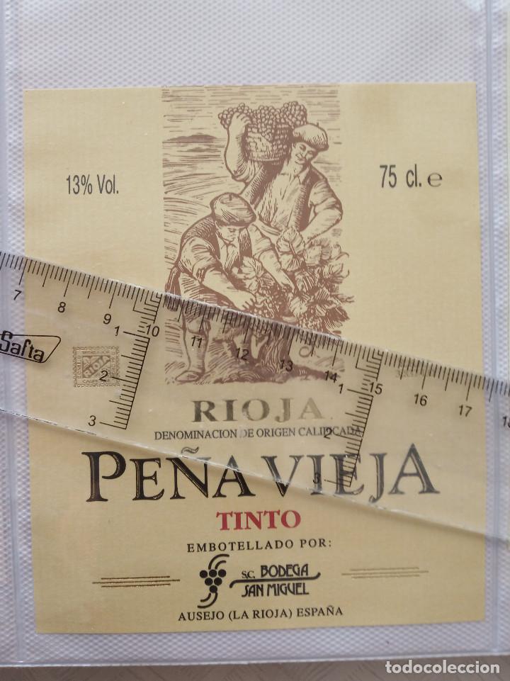 Etiquetas antiguas: etiqueta de vino - pe&ntilde;a vieja - rioja - tinto - embotellado por bodegas san miquel - ausejo
