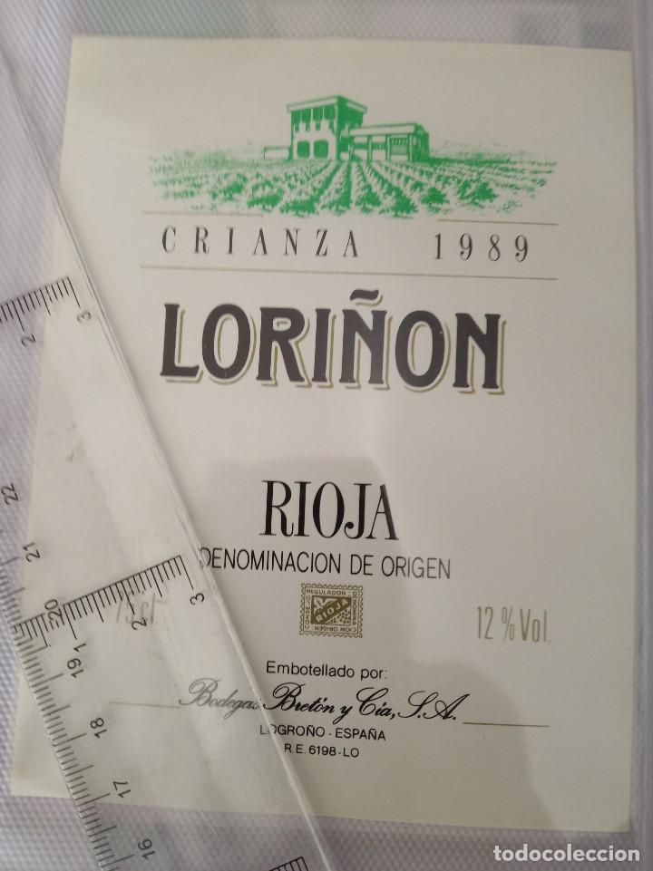 Etiquetas antiguas: etiqueta de vino - lori&ntilde;on - rioja - crianza 1989 - denominacion de origen -
