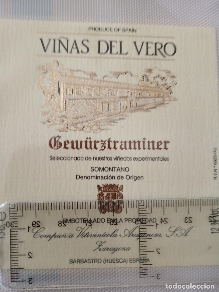 Etiquetas antiguas: etiqueta de vino - vi&ntilde;as de vero - geur&uuml;r traminer - somontano -