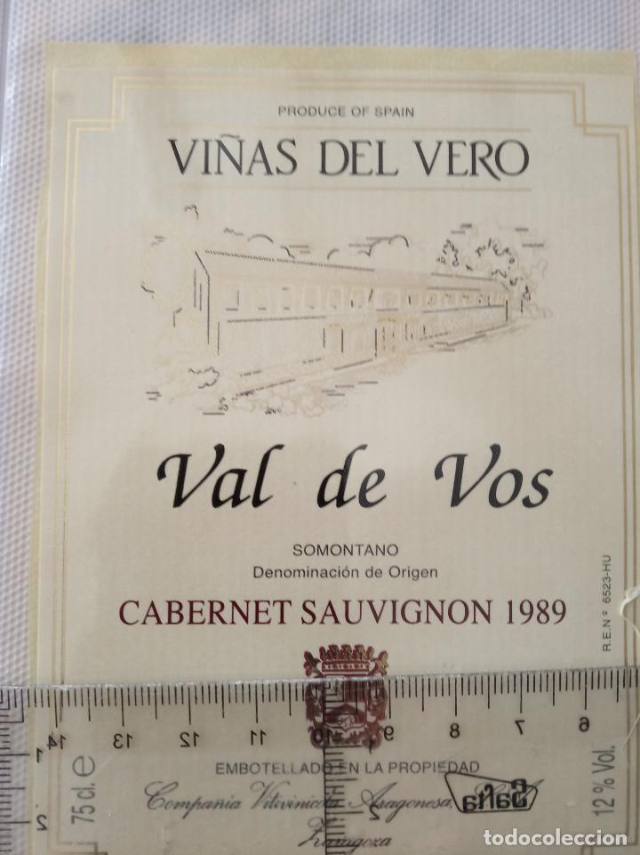 Etiquetas antiguas: etiqueta de vino - vi&ntilde;as de vero - val de vos - somontano - cabernet sauvignon 1989 -