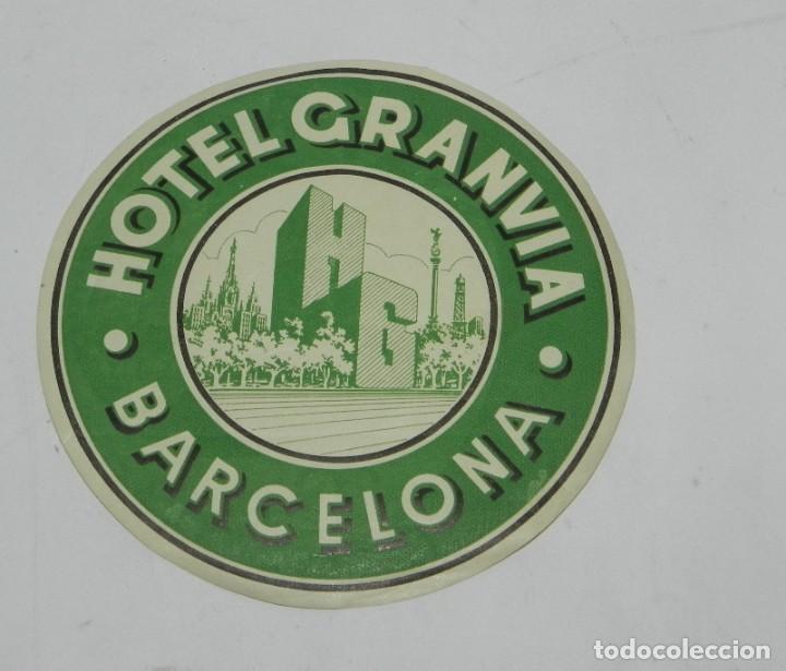 Etiquetas antiguas: ETIQUETA PARA MALETA HOTEL GRANVIA, BARCELONA, LUGGAGE LABEL, MIDE 11 CMS.