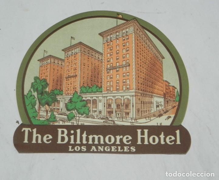 Etiquetas antiguas: ETIQUETA PARA MALETA THE BILTMORE HOTEL, LOS ANGELES, LUGGAGE LABEL, MIDE 11 CMS.