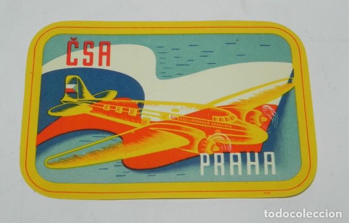 Etiquetas antiguas: ETIQUETA PARA MALETA CSA, PRAHA, AEROLINIA, AVIACION,  LUGGAGE LABEL, MIDE 12 X 8,2 CMS.