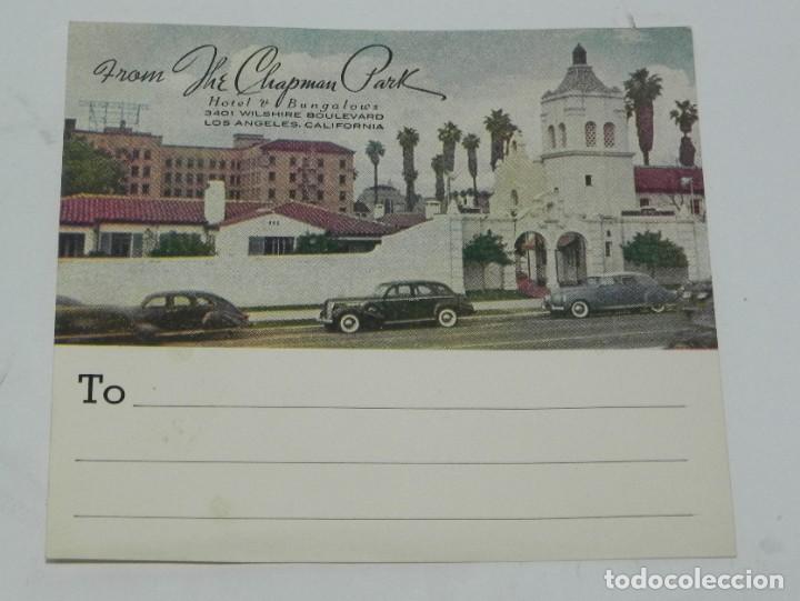 Etiquetas antiguas: ETIQUETA PARA MALETA FROM THE CHAPMAN PARK, LOS ANGELES, CALIFORNIA, LUGGAGE LABEL, MIDE 10,5 X 9,5