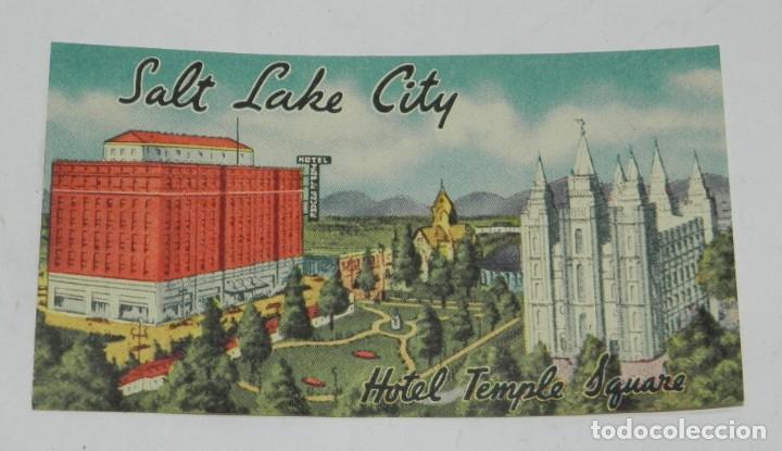Etiquetas antiguas: ETIQUETA PARA MALETA SALT LAKE CITY, HOTEL TEMPLE SQUARE, LUGGAGE LABEL, MIDE 10,5 X 6,5 CMS.