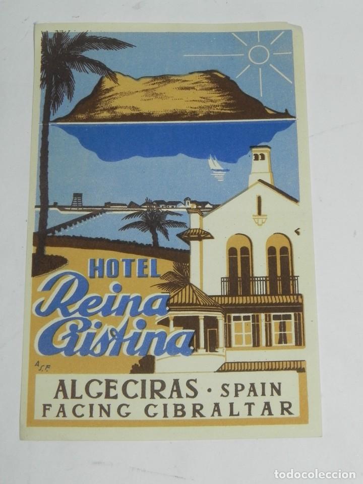 Etiquetas antiguas: ETIQUETA PARA MALETA HOTEL REINA CRISTINA, ALGECIRAS, CADIZ, LUGGAGE LABEL, MIDE 12 X 8,5 CMS.