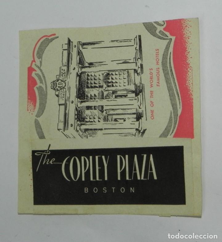 Etiquetas antiguas: ETIQUETA PARA MALETA DEL HOTEL COPLEY PLAZA, BOSTON, USA, LUGGAGE LABEL, MIDE 8 X 7,5 CMS.
