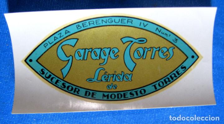 Etichette antiche: ETIQUETA GARAJE TORRES. SUCESOR DE MODESTO TORRES. PLAZA BERENGUER IV, N&ordm; 3. S/F.