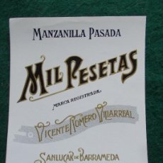 Etiquetas antiguas: ETIQUETA MANZANILLA PASADA VICENTE ROMERO VILLARREAL SANLUCAR. Lote 197190022