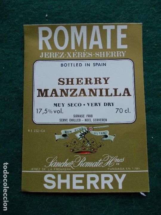 Alte Etiketten: ETIQUETA MANZANILLA SHERRY ROMATE
