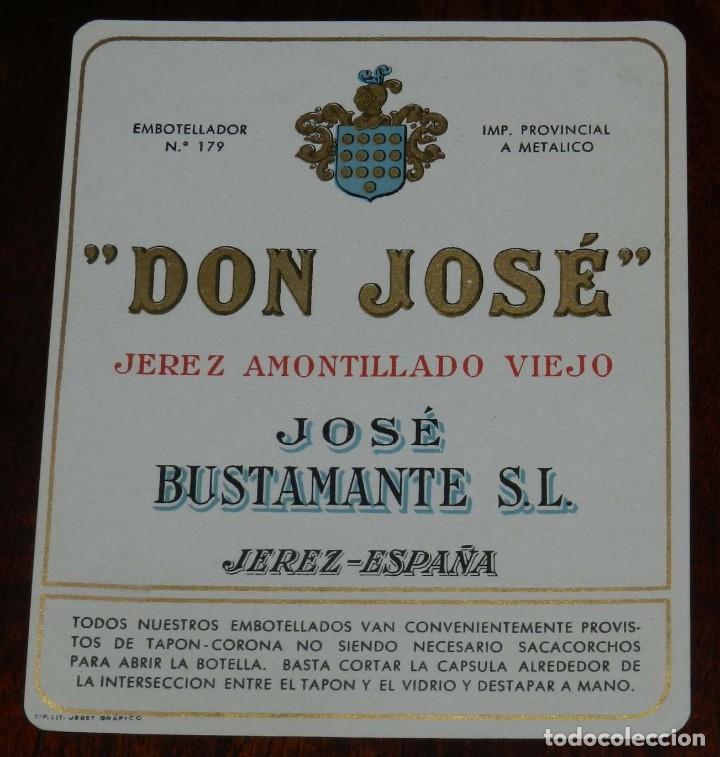 Etichette antiche: ETIQUETA DE JEREZ AMONTILLADO VIEJO, DON JOSE, JOSE BUSTAMANTE, JEREZ DE LA FRONTERA, MIDE 11,5 X 10