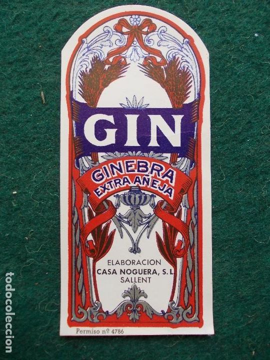 Etiquetas antiguas: ETIQUETA GINEBRA GIN EXTRA ANEJA