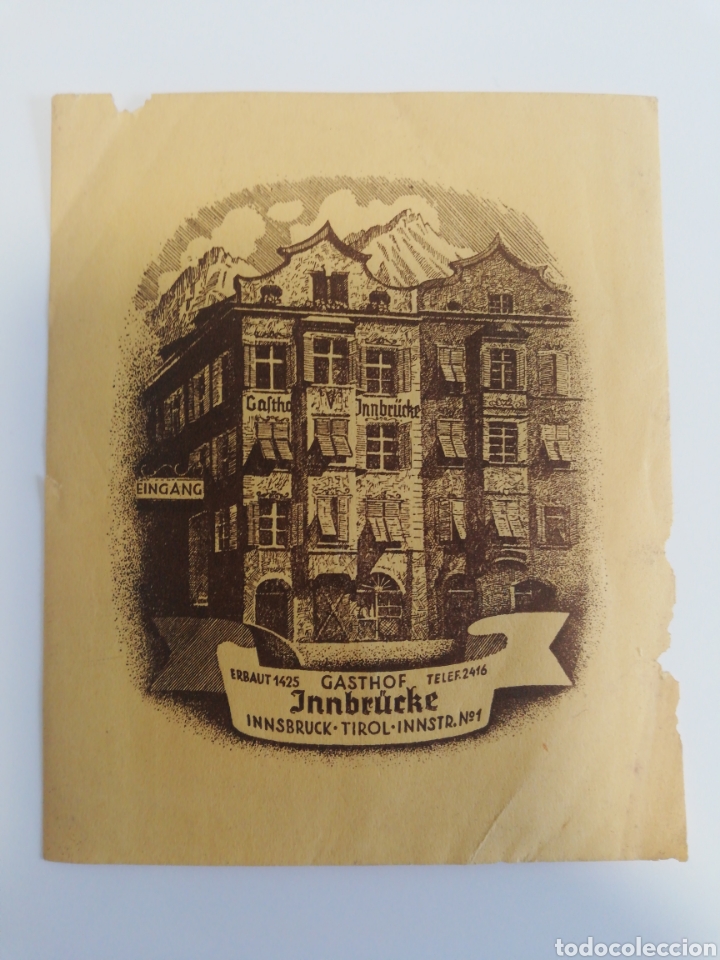 Etiquetas antiguas: ETIQUETA HOTEL INNSBRUCK GASTHOF - TIROL, AUSTRIA- RARA.