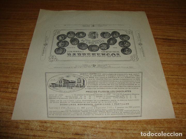 Etichette antiche: ANTIGUO ENVOLTORIO ETIQUETA DE CHOCOLATE BARRENENGOA CIUDAD REAL A&Ntilde;OS 20-30