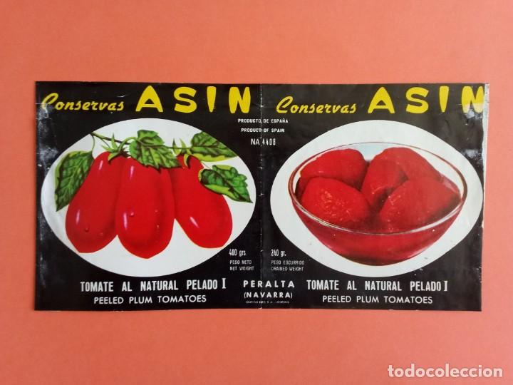 Etichette antiche: Etiqueta Antigua de CONSERVAS ASIN Tomate al natural. Peralta