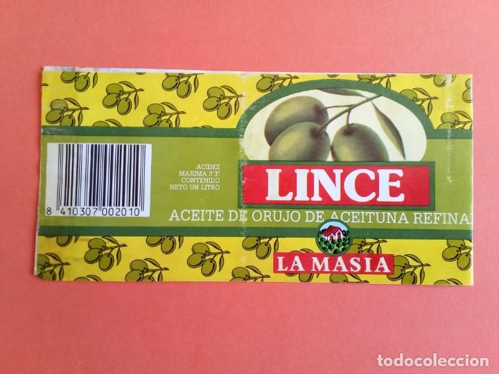 Etichette antiche: Etiqueta Antigua de Aceite de Orujo marca LINCE. LA MASIA