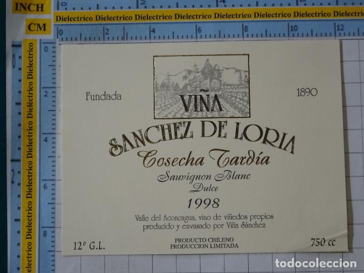 Etichette antiche: ETIQUETA DE BEBIDAS. VINOS LICORES. CHILE. VI&Ntilde;A S&Aacute;NCHEZ DE LORIA SAUVIGNON BLANC 1998. 84