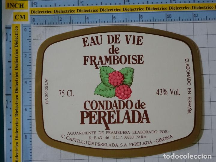 Old Labels: ETIQUETA DE BEBIDAS. VINOS LICORES. PERELADA GERONA, AGUARDIENTE DE FRAMBUESA CONDADO. 86