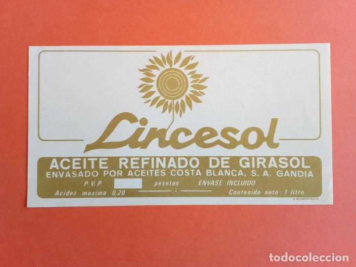 Etichette antiche: Etiqueta Antigua de aceite refinado de girasol marca LINCESOL
