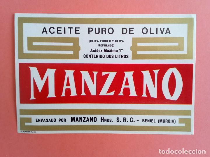 Etichette antiche: Etiqueta Antigua de aceite puro de oliva marca MANZANO