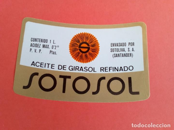 Alte Etiketten: Etiqueta Antigua de aceite de girasol refinado marca SOTOSOL