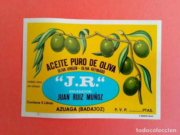 Alte Etiketten: Etiqueta Antigua de aceite puro de oliva marca J. R. Azuaga Badajoz