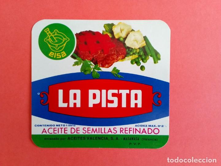 Alte Etiketten: Etiqueta Antigua de aceite de semillas refinado LA PISTA Masanasa Valencia