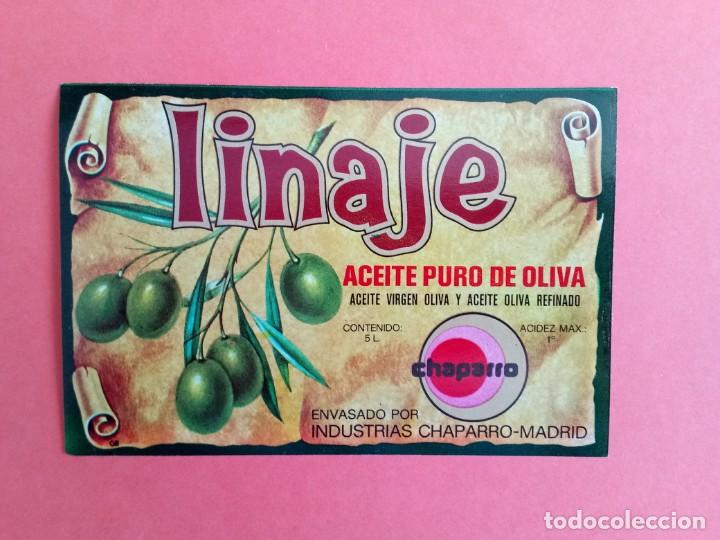Alte Etiketten: Etiqueta Antigua de aceite puro de oliva marca LINAJE. Industrias Chaparro