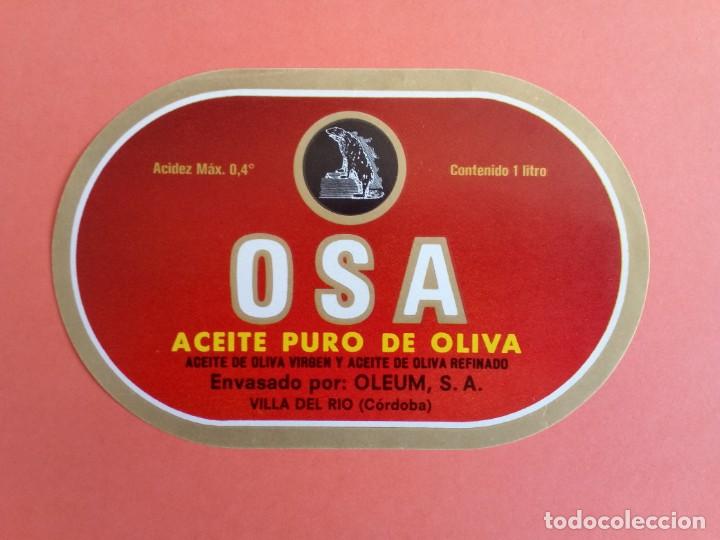 Alte Etiketten: Etiqueta Antigua de aceite puro de oliva marca OSA