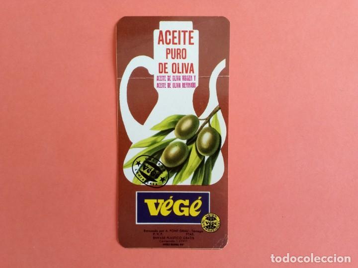 Alte Etiketten: Etiqueta Antigua de aceite puro de oliva marca V&Eacute;G&Eacute;