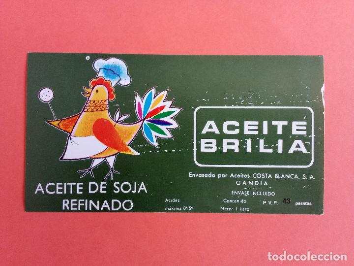 Alte Etiketten: Etiqueta Antigua de aceite de soja refinado marca ACEITE BRILLA. Gand&iacute;a