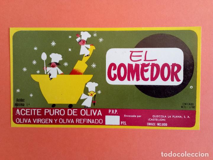 Alte Etiketten: Etiqueta Antigua de aceite puro de oliva marca EL COMEDOR. Castellon.
