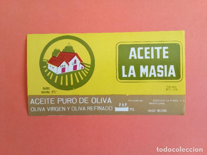 Alte Etiketten: Etiqueta Antigua de aceite puro de oliva marca LA MASIA. Barcelona