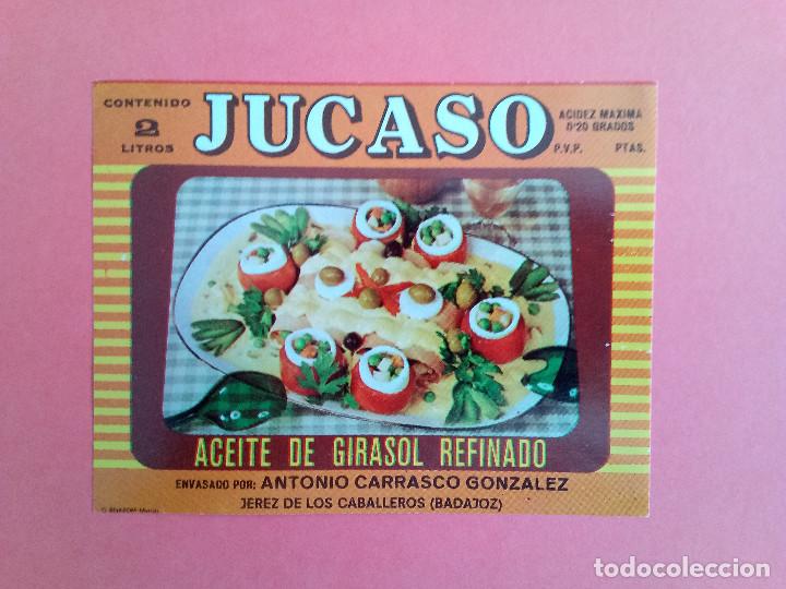 Alte Etiketten: Etiqueta Antigua de aceite de girasol refinado marca JUCASO. Jerez de Los Caballeros